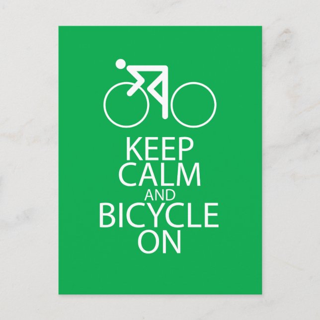 Keep Calm and Bicycle On Print Bike Art Gift Green Postcard (Front)