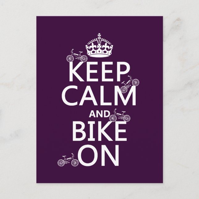 Keep Calm and Bike On (customisable colour) Postcard (Front)