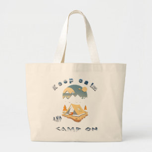 Keep calm and camp on adventure camp large tote bag