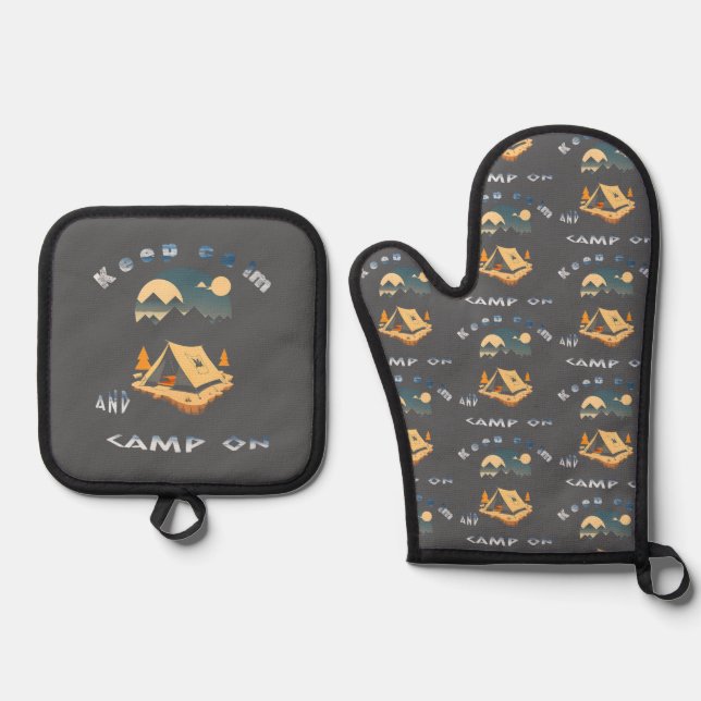 Keep calm and camp on adventure camp oven mitt & pot holder set (Front)