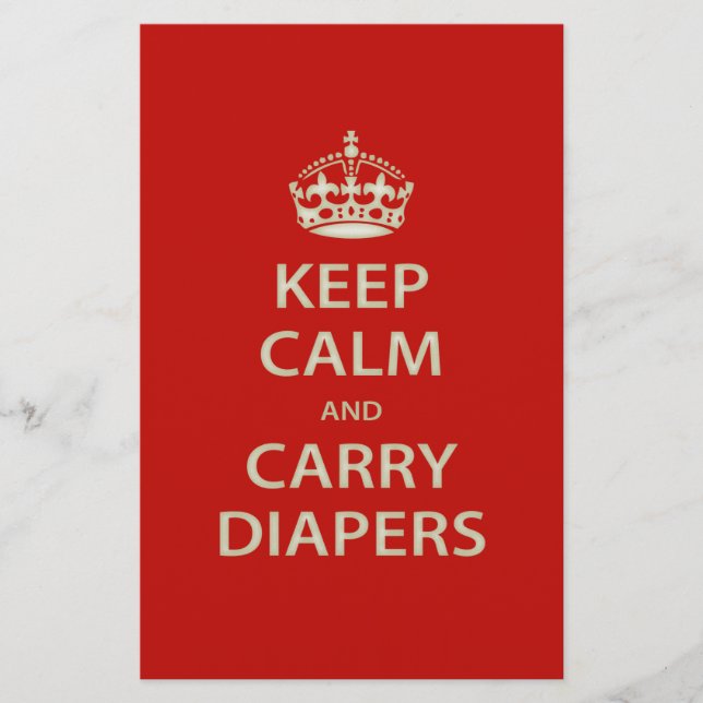 Keep Calm and Carry Diapers Stationery (Front)