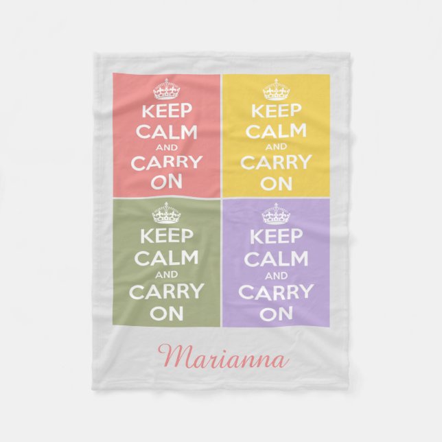 Keep Calm and Carry On 4 Panel Personalised Fleece Blanket (Front)