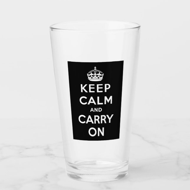 Keep Calm and Carry On (Black Design) Glass (Front)