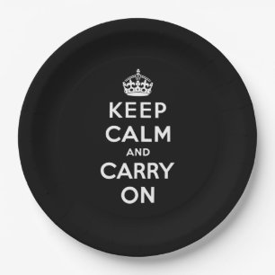 Keep Calm and Carry On (Black Design) Paper Plate
