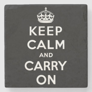Keep Calm and Carry On (Black Design) Stone Coaster