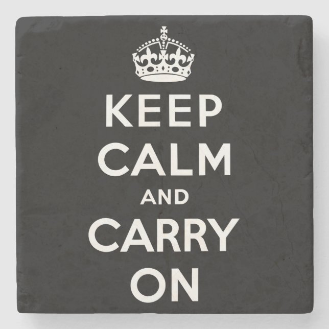 Keep Calm and Carry On (Black Design) Stone Coaster (Front)