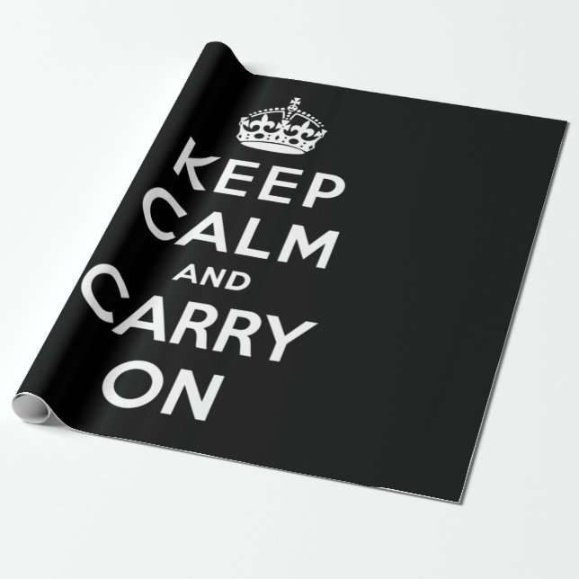 Keep Calm and Carry On (Black Design) Wrapping Paper (Unrolled)