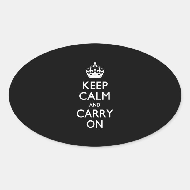 Keep Calm And Carry On Black Oval Sticker (Front)