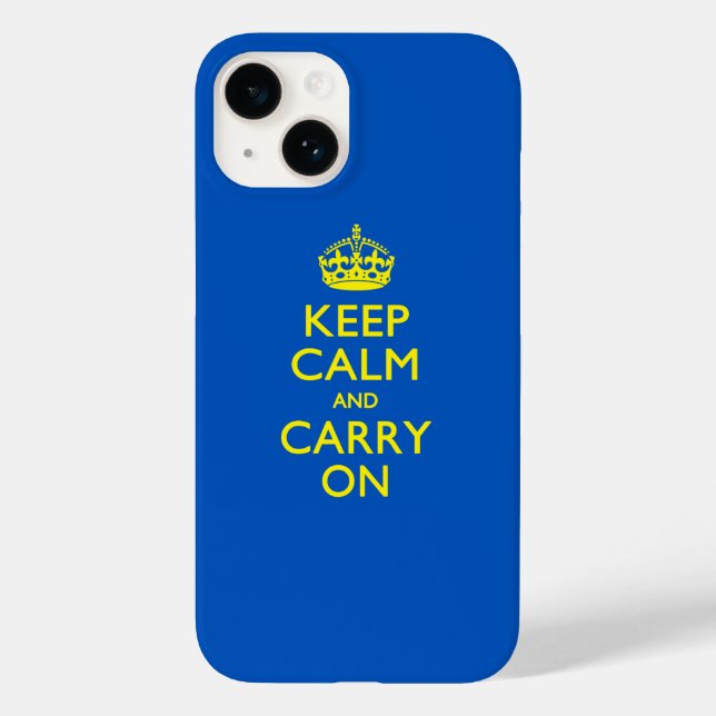 KEEP CALM AND CARRY ON Blue Decor Case-Mate iPhone Case (Back)