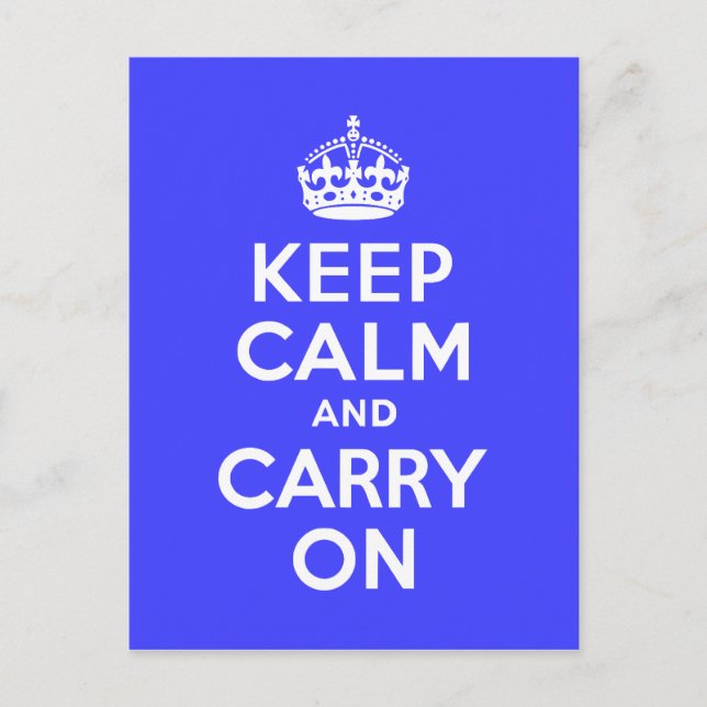 Keep Calm and Carry On Blue Postcard (Front)