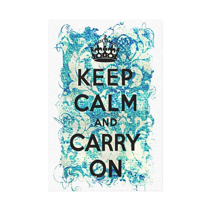 Keep Calm and Carry On Blue Wallpaper Damask Canvas Print | Zazzle