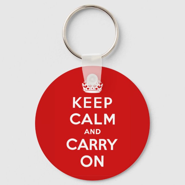 Keep Calm and Carry On British Poster on T shirts Key Ring (Front)
