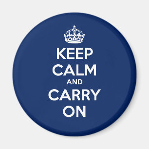 Keep Calm and Carry On Circle Magnet - Dk Blue
