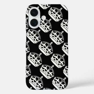Keep Calm and Carry On Crown in White iPhone 16 Case