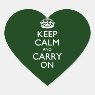 KEEP CALM AND CARRY ON Forest Green Heart Sticker