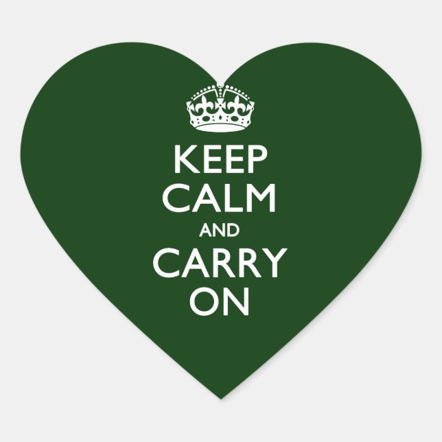 KEEP CALM AND CARRY ON Forest Green Heart Sticker (Front)
