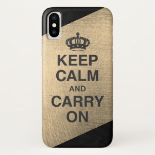 KEEP CALM AND CARRY ON / Gold Colour Block iPhone X Case