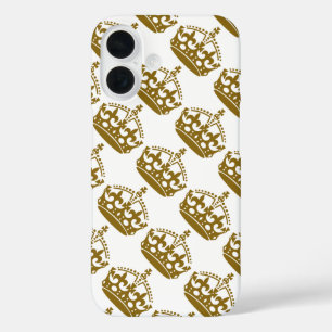 Keep Calm and Carry On Gold Crown on White iPhone 16 Case