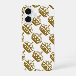 Keep Calm and Carry On Gold Crown on White iPhone 16 Case