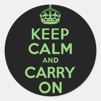 Keep Calm And Carry On Green and Black Classic Round Sticker