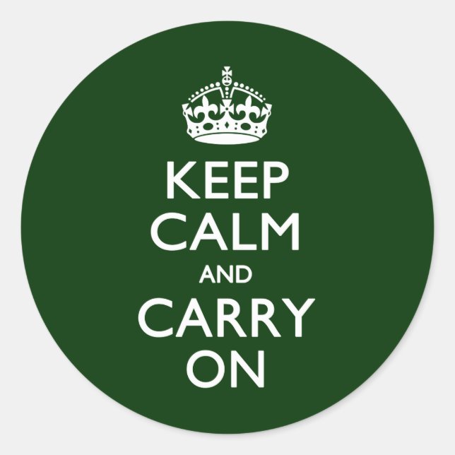 KEEP CALM AND CARRY ON Green Classic Round Sticker (Front)