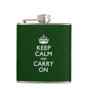 KEEP CALM AND CARRY ON Green Hip Flask