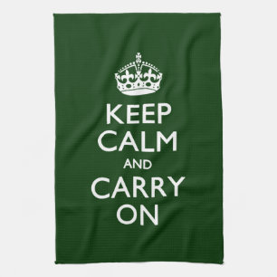 KEEP CALM AND CARRY ON Green Tea Towel