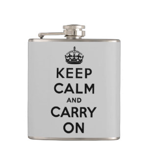 keep calm and carry on - grey and black hip flask