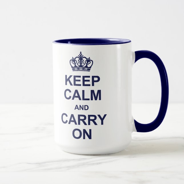 Keep calm and carry on - navy blue mug (Right)