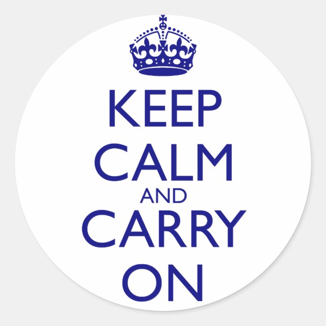 Keep Calm and Carry On Navy Blue Text Classic Round Sticker (Front)