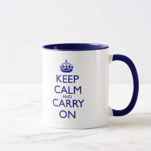Keep Calm and Carry On Navy Blue Text Mug