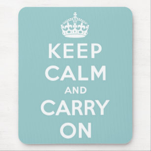 Keep Calm and Carry On on Light Blue Mouse Mat