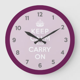 Keep Calm and Carry On Passionate Purple Large Clock
