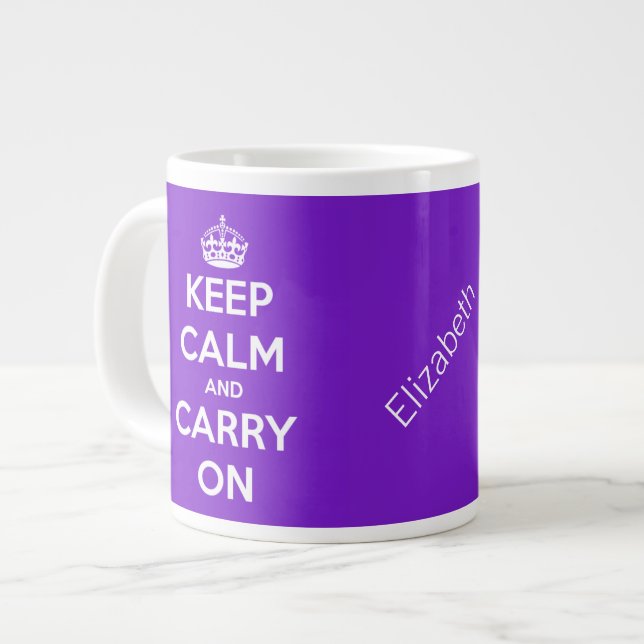 Keep Calm and Carry On Purple Jumbo Mug (Front Left)