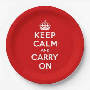 Keep Calm and Carry On (Red Design) Paper Plate