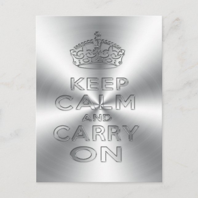 Keep calm and carry on shinning metal craved postcard (Front)