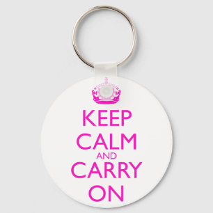Keep Calm and Carry On Shocking Pink Text Key Ring