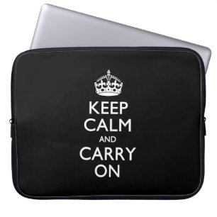 KEEP CALM AND CARRY ON Solid Black Laptop Sleeve