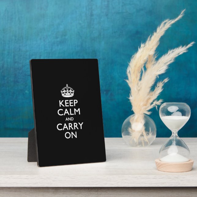 KEEP CALM AND CARRY ON Solid Black Plaque (Side)