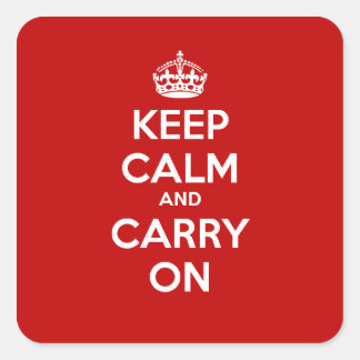 Keep Calm and Carry On Square Sticker - Red