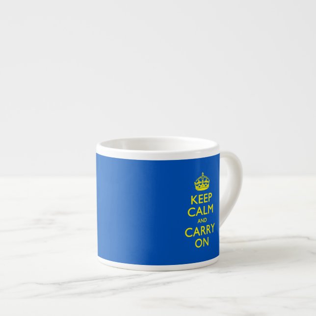 KEEP CALM AND CARRY ON True Blue Espresso Cup (Front Right)