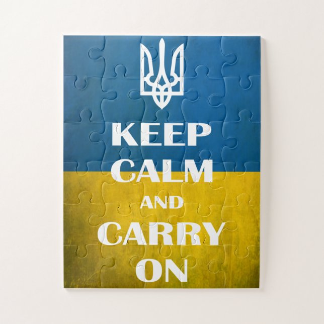 Keep calm and carry on Ukrainian emblem trident  Jigsaw Puzzle (Vertical)