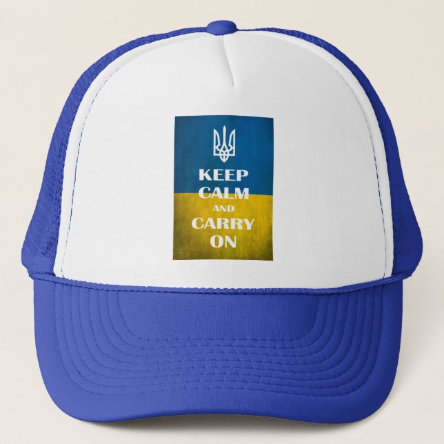 Keep calm and carry on Ukrainian emblem trident  Trucker Hat (Front)