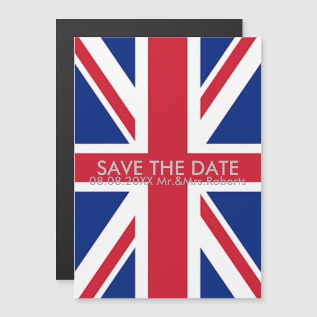 Keep calm and carry on union jack save the date magnetic invitation (Front/Back)