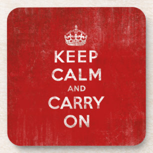 Keep Calm and Carry On, Vintage Red and White Coaster