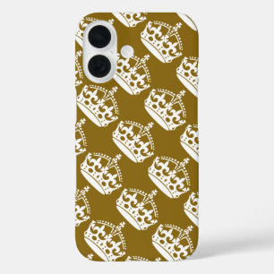 Keep Calm and Carry On White Crown on Golden iPhone 16 Case