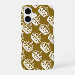 Keep Calm and Carry On White Crown on Golden iPhone 16 Case