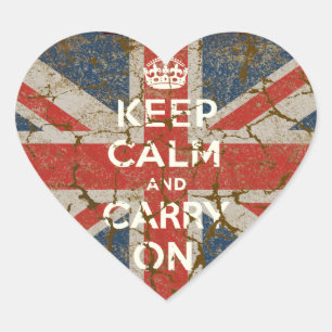 Keep Calm and Carry On with UK  Flag Heart Sticker