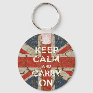 Keep Calm and Carry On with UK  Flag Key Ring