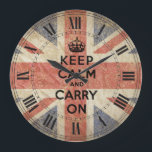 Keep Calm and Carry On with UK  Flag Large Clock<br><div class="desc">Keep Calm and Carry On with UK  Flag Clock. Variation on the theme of  popular  British WW2 motivational poster.</div>